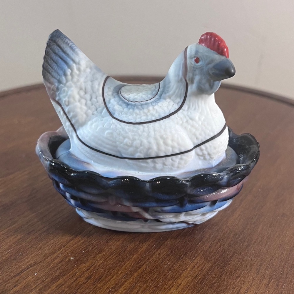 Vtg‎ Rosso Glass Amethyst Slag Mini Hen on Nest Figurine Purple Blue White